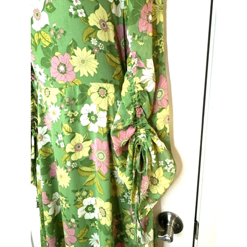 TOPSHOP 70'S RETRO FLORAL PRINT CHIFFON MIDI DRESS OPEN BACK LONG SLEEVE SIZE 4 - Picture 5 of 15